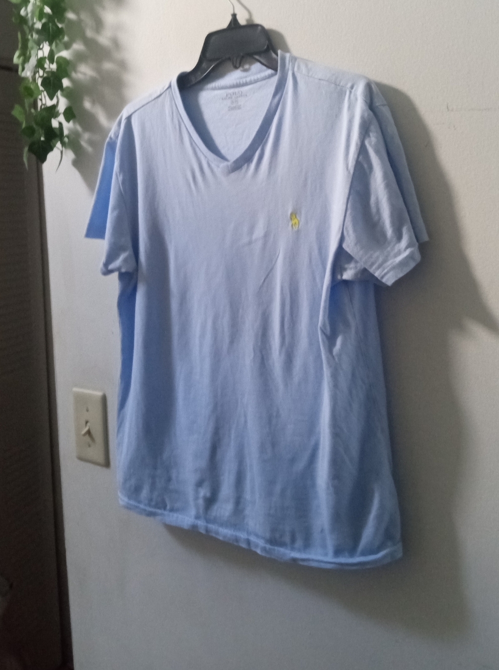 Light Blue V-Neck Polo T-Shirt with Small Embroidered Logo